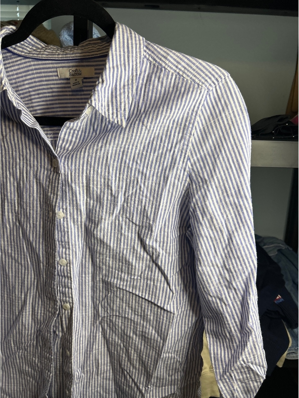 Croft & Barrow Medium Blue and White Striped Button-Up Shirt